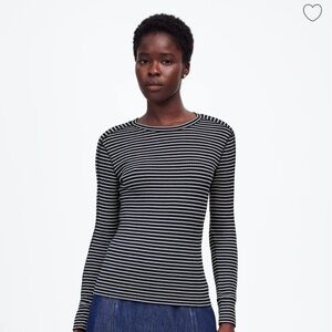 Madewell White and Blue Fitted Long Sleeve Blouse